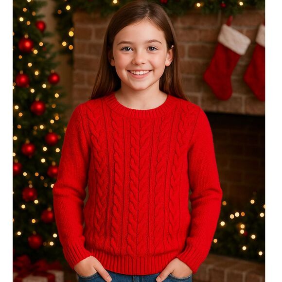 Old Navy Girls XL 14-16 Red Cable Knit Crew Neck Sweater Holiday Winter Style #V - Picture 1 of 7